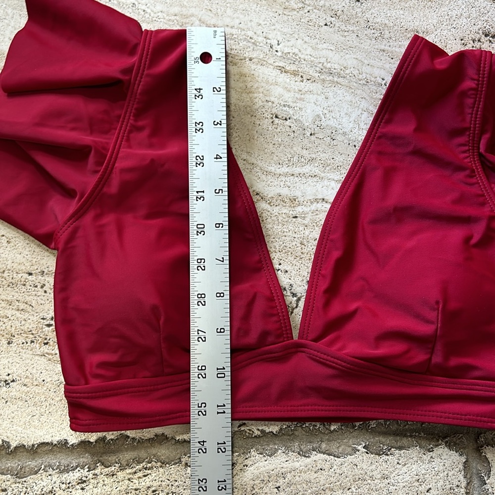 Swim suit two piece never worn color red high waisted bottoms ruffle top cute - Picture 13 of 14